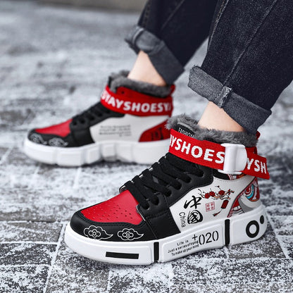 Mens Board Shoes 2025 Winter New High Top Winter Warm Casual Sports Shoes Flat Cotton Comfortable Outdoor Walking Shoes for Men