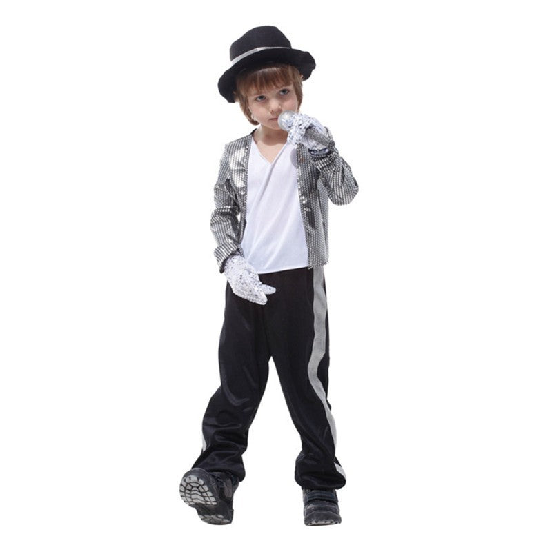 Children MJ Michael Jackson Cosplay Carnival Costume Coat Billie Jean Kids Party Superstar Singer Dance Clothing