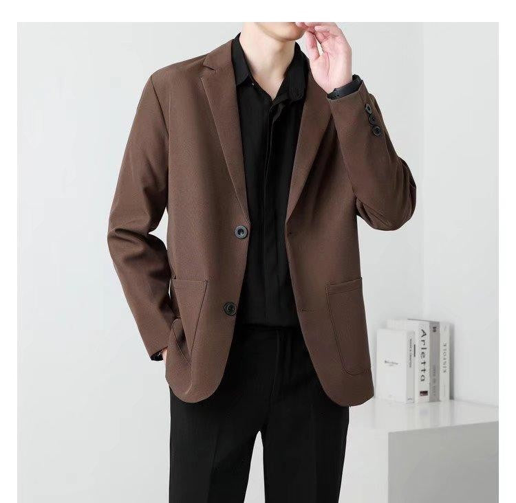 Men Suit Jackets Blazer Coat Slim Fit Smart Casual Autumn New Fashion Clothing Two Buttons Solid Color Korean Black/Khaki/Coffee