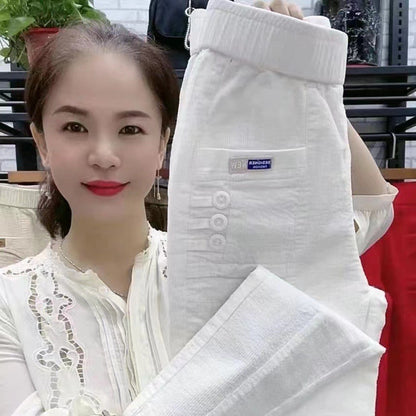 Women Warm Spring Winter Button Pockets Ruffles Vintage Big Large Plus Sizes Casual Party Fashion Loose Pant