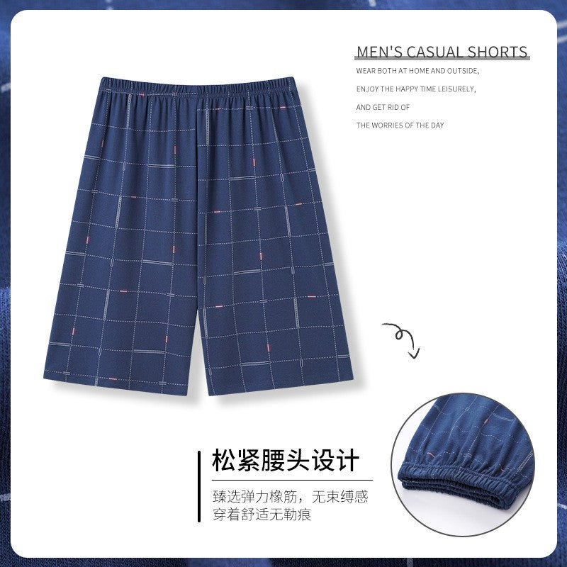 Summer New Cotton Plaid Pajama Pants Adluts Home Loose Cotton Pajama Men’s Sleep Bottom Elastic Waist Breathable Pj Pants Shorts