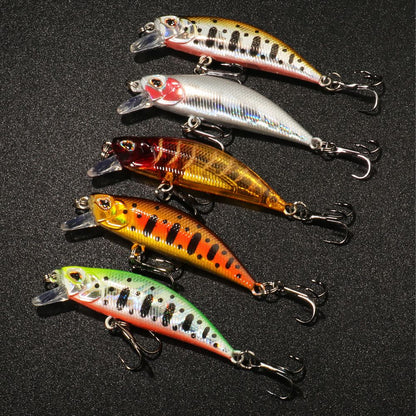 Kit de Iscas Artificiais 5 Peças: Minnow Afundante, Truta, Isca Artificial, Crankbait, Anzol para Baixo, Wobbler, Caixa de Equipamentos de Pesca, Jerkbait Flutuante