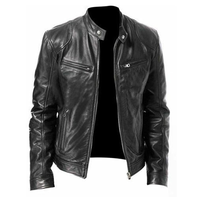 2024 Mens Fashion Leather Jacket Slim Fit Stand Collar PU Jacket Male Anti-wind Motorcycle Lapel Diagonal Zipper Jackets Men