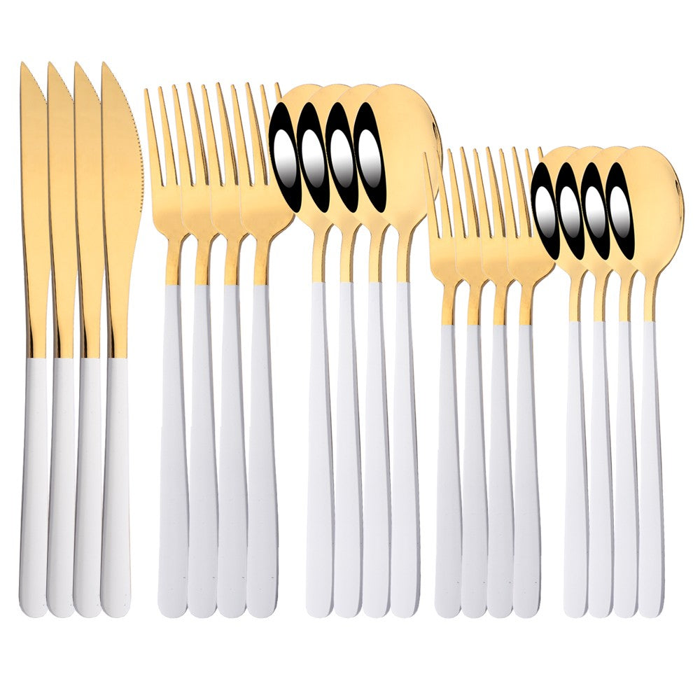 20Pcs Pink Silver Dinnerware Set Knife Dessert Fork Spoon Flatware Cutlery Set 304 Stainless Steel Silverware Tableware Kitchen