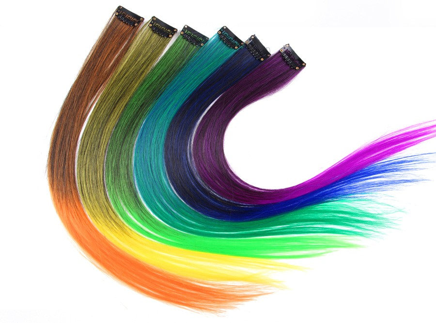 Apliques Sintéticos Presilha de Uma Peça Extensões de Cabelo Arco-Íris Cabelo Sintético Liso Peças de Cabelo de 45cm Longo Ombré Rosa Roxo Vermelho Azul