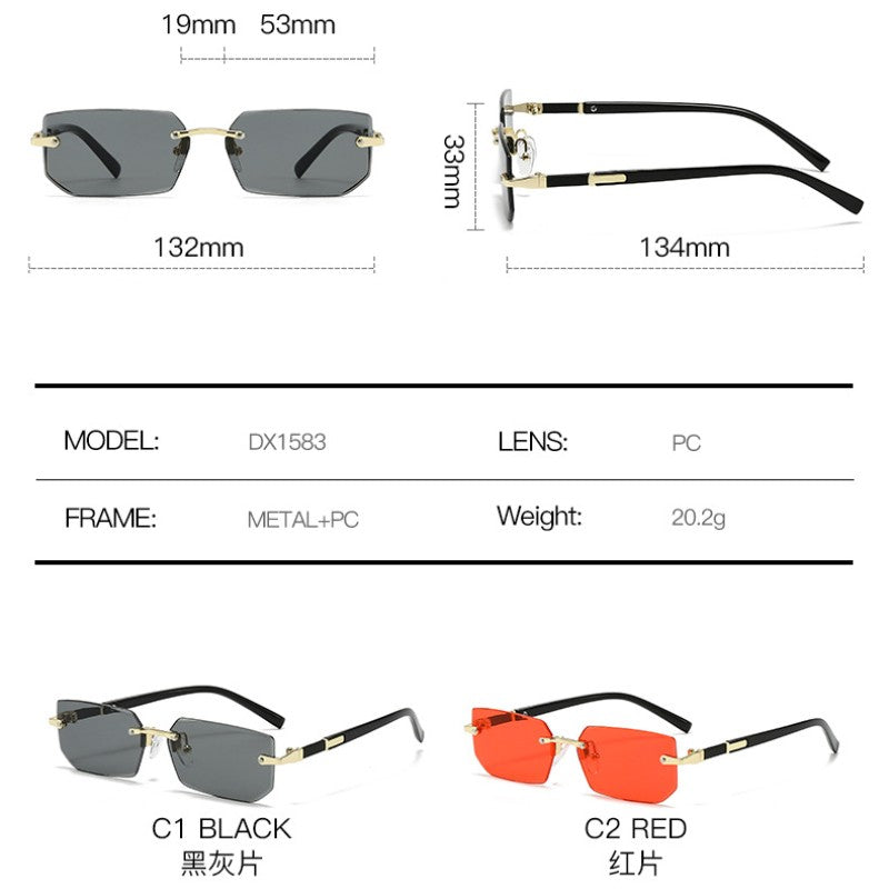 Rimless Sunglasses Rectangle Fashion Popular Women Men Shades Small Square Sun Glasses for Female Male Summer Traveling Oculos