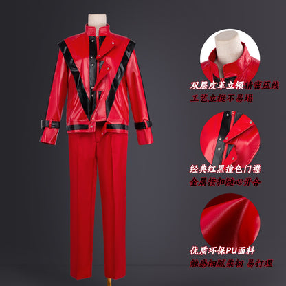 Michael Jackson Thriller Scary Cosplay Costumes movie Red Leather Jacket Pants Uniform Anime Halloween Costume for Men Woman