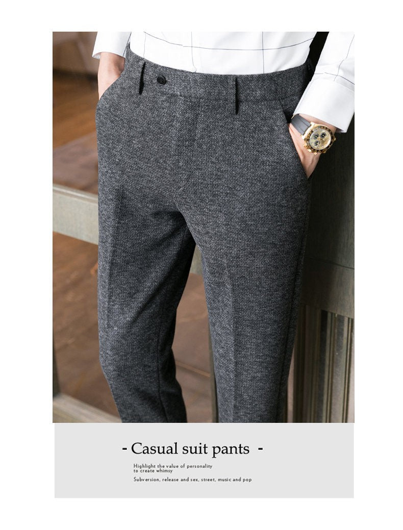 Calças masculinas casuais de mistura quente para outono e inverno, escovadas, design de cintura média, tamanhos 28-38.