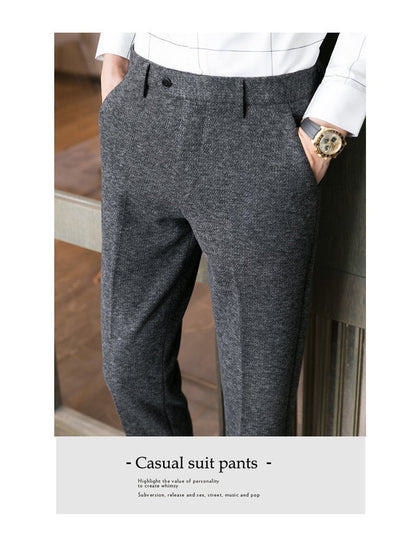 Calças masculinas casuais de mistura quente para outono e inverno, escovadas, design de cintura média, tamanhos 28-38.