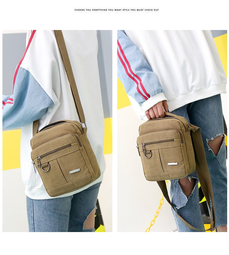 Canvas Shoulder Bag Men's New Korean Style Canvas Messenger Bag Outdoor Leisure Travel Portable Shoulder Bag Purse Handbag