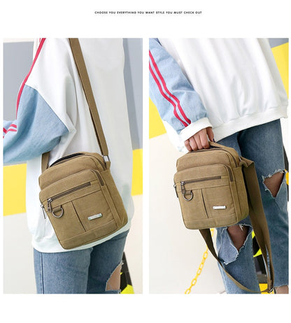 Canvas Shoulder Bag Men's New Korean Style Canvas Messenger Bag Outdoor Leisure Travel Portable Shoulder Bag Purse Handbag