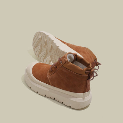 Fujin 4cm New Synthetic Suede Genuine Leather Spring Autumn Ankle Booties Chunky Sneakers High Brand Big Size Plush Women Shoes