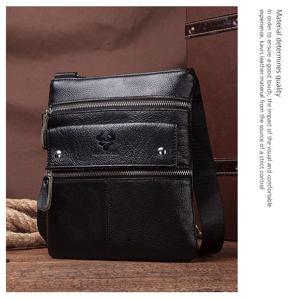 HUMERPAUL Genuine Leather Men's Crossbody Bags Large Capacity Shoulder Sling Bag Multifunction Short Travel Messenger Pack