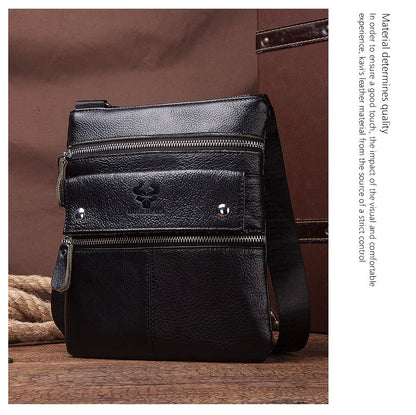 HUMERPAUL Genuine Leather Men's Crossbody Bags Large Capacity Shoulder Sling Bag Multifunction Short Travel Messenger Pack