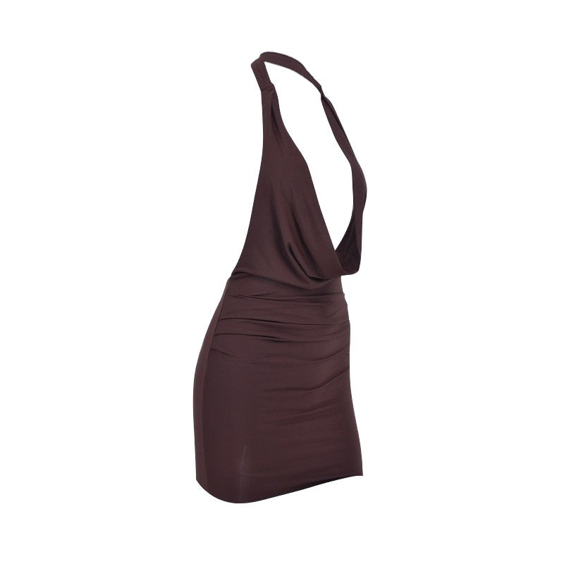 Sexy Mini Dress Women Summer Solid Fashion V-neck Backless Sleeveless Bodycon Ha