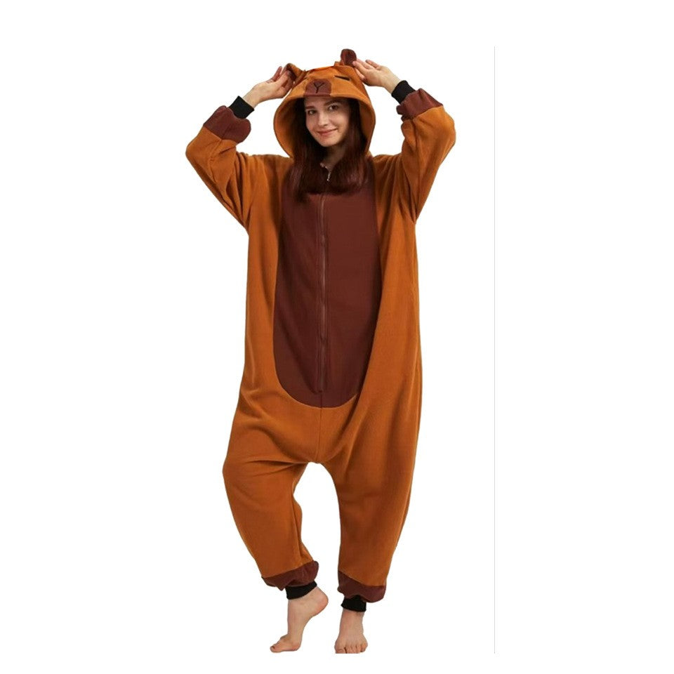 Kigurumi Capybara Onesies Adults Kids Sleepwear Women Men Flannel Cartoon Animal Pajamas Chidlren Halloween Performance Jumpsuit