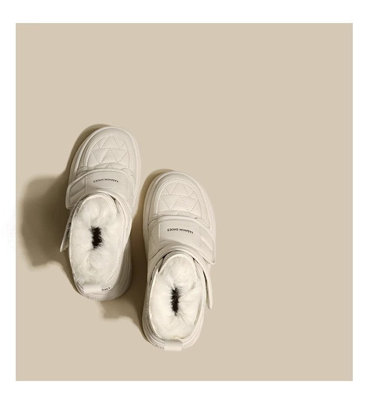 Fur White Boots Women Padded Cotton Shoes Winter Warm Pu Leather Snow Boots Footwear Thick Bottom Plush Short Ankle Boots