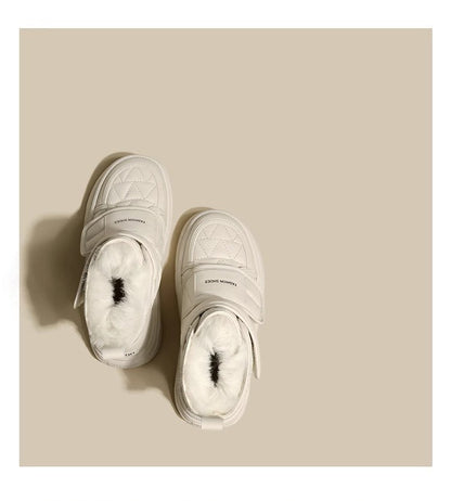 Fur White Boots Women Padded Cotton Shoes Winter Warm Pu Leather Snow Boots Footwear Thick Bottom Plush Short Ankle Boots