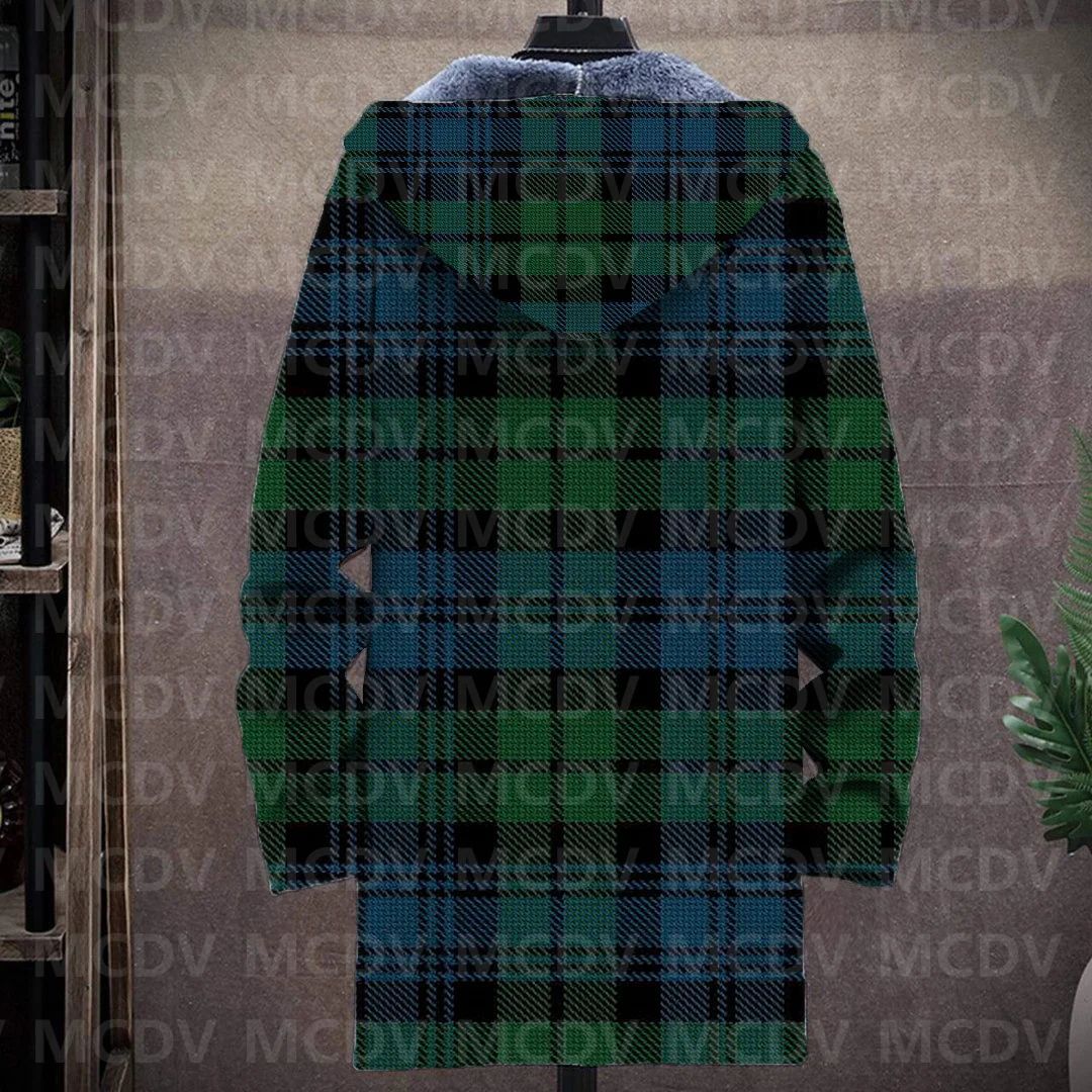 Men's Retro Print Plush Thick Long-Sleeved Coat Cardigan Christmas Grid Art 3D Prined Fleece  Overcoat Unisex Thick Warm Jacket