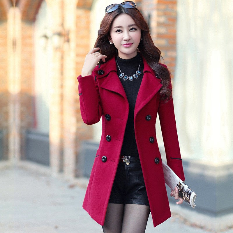 Autumn Winter Women Wool Coat 2024 Ladies Woolen Long Coat Female Fashion Slim-fit Double-Breasted Jacket with Belt S-3XL