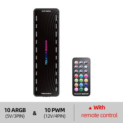 Teucer 1 to 10 12V/4Pin PWM 5V/3Pin Addressable ARGB Hub Splitter Adapter SATA Power Supply Interface  Concentrator For Case Fan