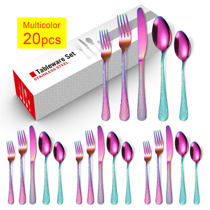 20/30/40Pcs Luxury Tableware Flatware Set Creative Snake Skin Hotel Steak Dinnerware Set Stainless Steel Gold Cutlery Set Gift