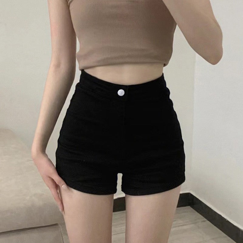 High Waist Denim Shorts Women's Elastic Slimming Sexy A- Line Hot Pants Tight Butt Lifting Body Shaping Trendy Shorts