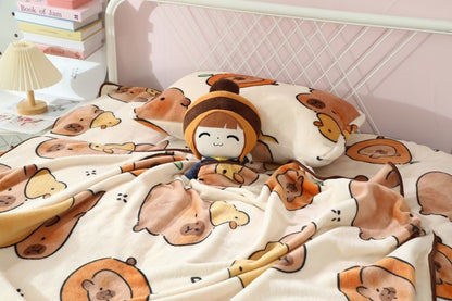 Cartoon Capybara Blanket Warm Flannel Nap Blanket Soft Comfortable Pillowcase Sofa Bed Sleeping Blanket Bedspread Girl Soft
