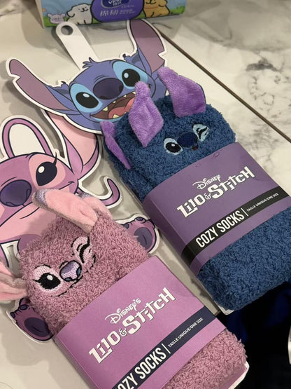 Meias Térmicas Fofas de Desenho Stitch da Disney Meias de Coral Fleece Antiderrapantes para Casa Presente Fofo de Inauguração Presente de Natal Meias de Casal