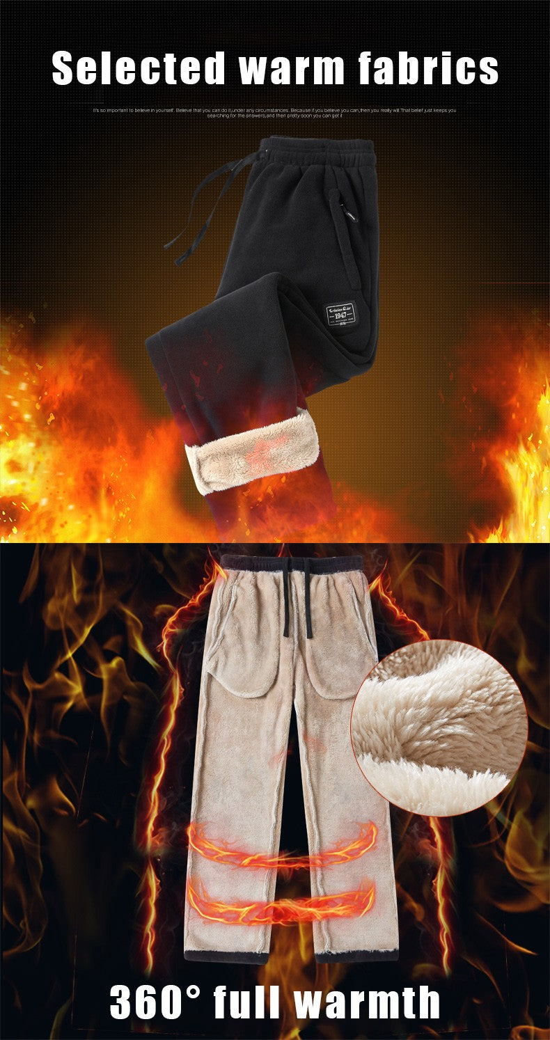 IPPOLICH Mens Winter Casual Pants Outdoor Plush Velvet Thickened Cold-proof Pure Cotton Casual Pants Men Windproof Warm Trousers