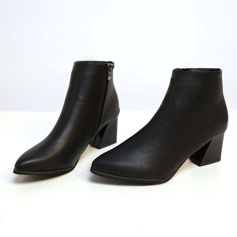 White Ankle Boots for Women 2024 Side Zipper Stretch Middle Heel Large Size Short Boot Fashion Pointed Boots  Big  Size 43