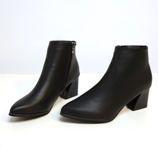 White Ankle Boots for Women 2024 Side Zipper Stretch Middle Heel Large Size Short Boot Fashion Pointed Boots  Big  Size 43