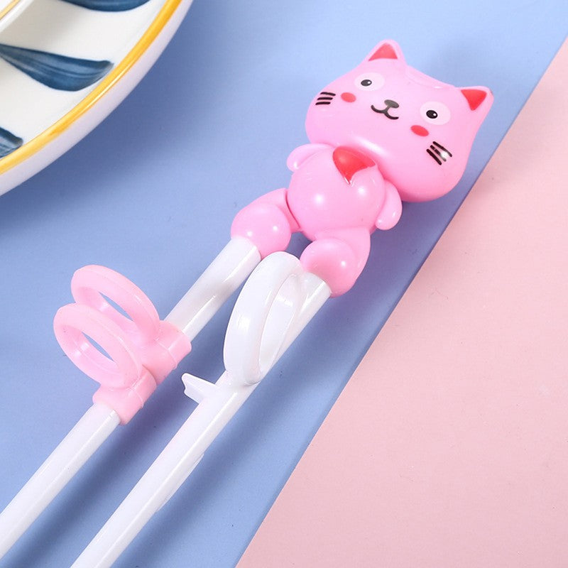 {MX} Cute Cartoon Animal Head Chopsticks For Children Eating Training with Finger Guide Food Grade Plastic Baby Learn Chopsticks