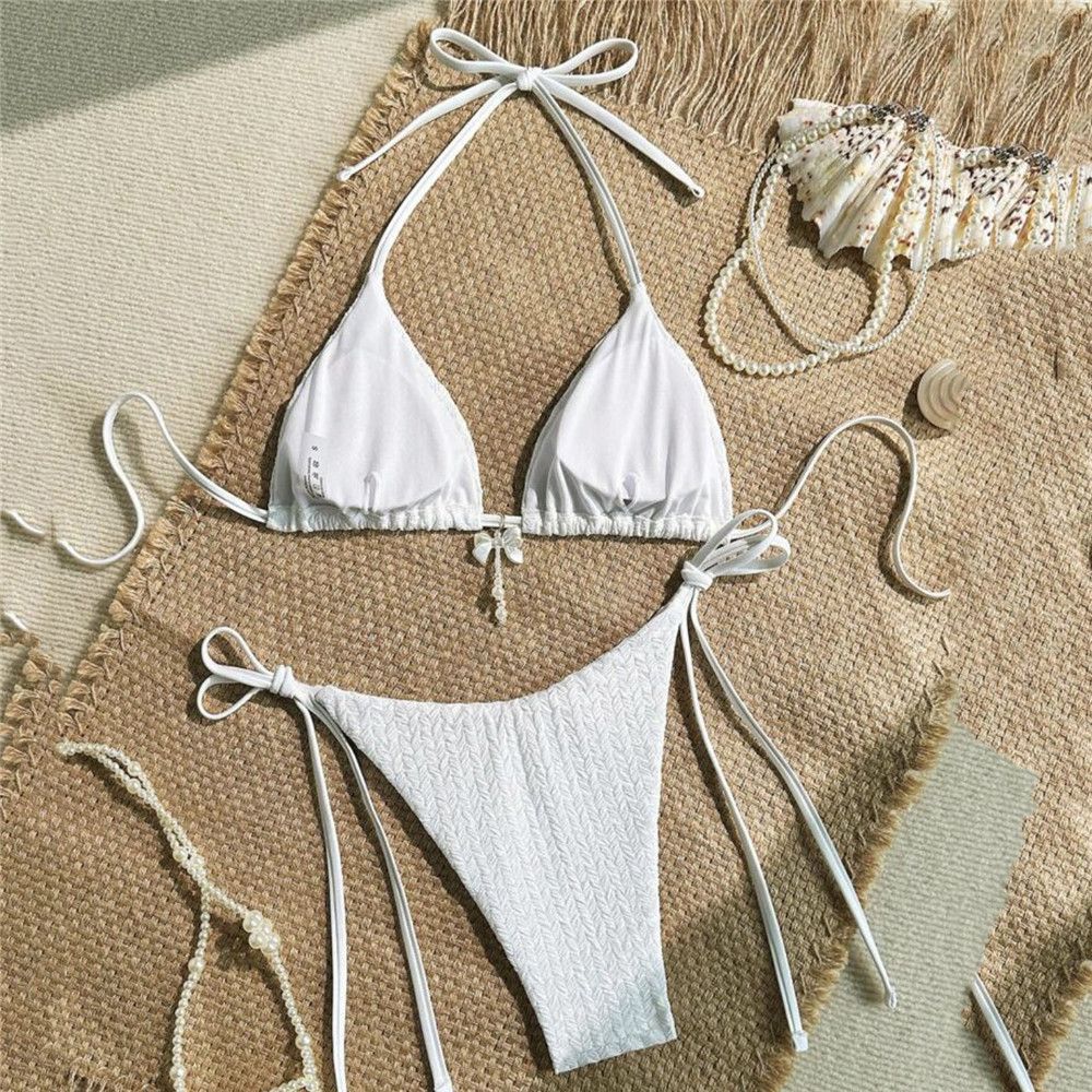Yellow Halter String Triangle Micro Bikini Thong Solid Swimwears Micro Thong Sexy Swimsuit Women Bathing Suit Bikinis Sets 2025