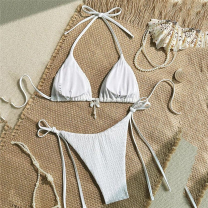 Yellow Halter String Triangle Micro Bikini Thong Solid Swimwears Micro Thong Sexy Swimsuit Women Bathing Suit Bikinis Sets 2025