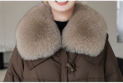 Women's Winter Parka Coat 2025 Casual Korean Version Lady Outerwear Temperament Thicken Big Fur Collar Ladies Down Cotton Jacket