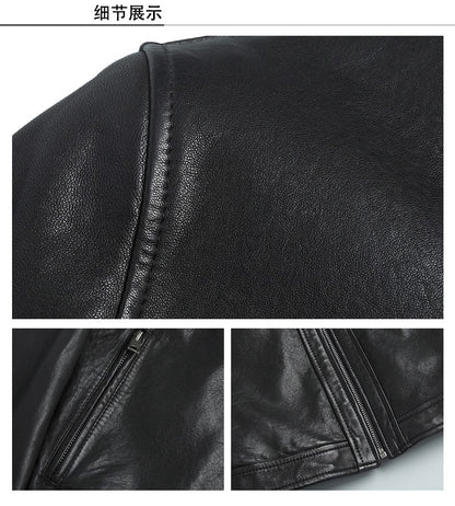 Fashionable Men's Stand Collar Slimming Leather Jacket Zipper Pocket Decorative Pu Leather Motorcycle Coat