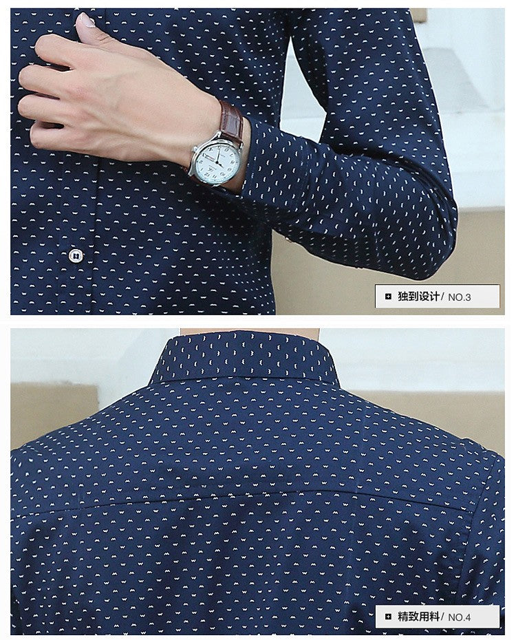 2026 Spring Men's Long-sleeved Shirt, Single-breasted Lapel Cotton Shirts, Blue