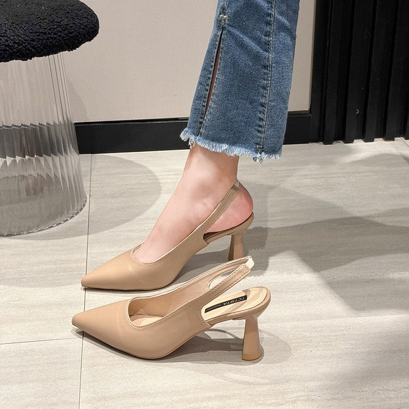 New style pointed-toe fashionable high heels women's thin-heel outdoor toe-cap sandals with shallow back opening single shoes