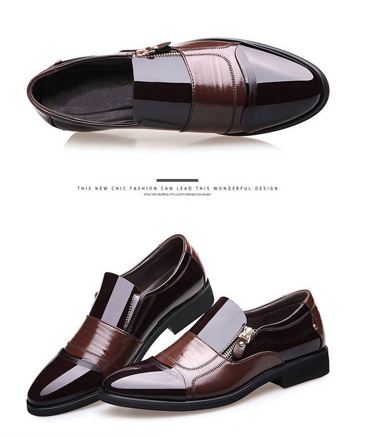 New autumn men's leather shoes Sharp pointed outdoor anti slip flat Fashion Business Zipper Footwear Casual comfort male shoes