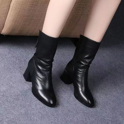 2024 New Women Versatile Leather Boots Fashion antislip high heels female Casual comfortable boot External Wear Trendy shoes