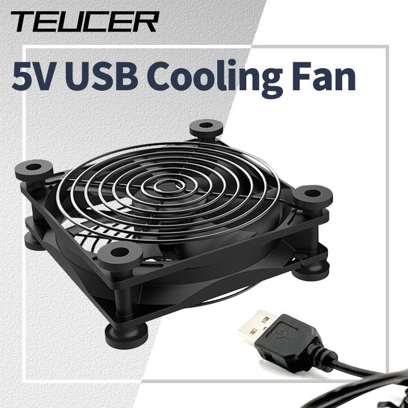 TEUCER 120mmx120mmx25mm 80mmx80mmx25mm 5V USB Exhaust Cooling Fan with Metal Mesh Foot Mat for Router TV Set-top Box Cooling