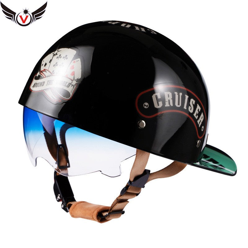 Boné de beisebol com personalidade retrô de gângster para homens e mulheres, capacete de motocicleta, capacete de beisebol, capacete de carro elétrico, meio capacete