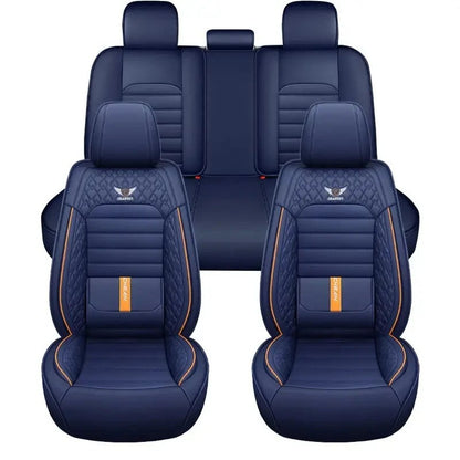 Conjunto Completo de 5 Peças de Capas de Banco de Carro em Couro Napa Respirável - Luxo Ajustado, Design Ergonômico com Suporte Lombar Fixo
