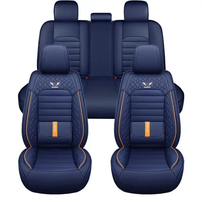 Conjunto Completo de 5 Peças de Capas de Banco de Carro em Couro Napa Respirável - Luxo Ajustado, Design Ergonômico com Suporte Lombar Fixo