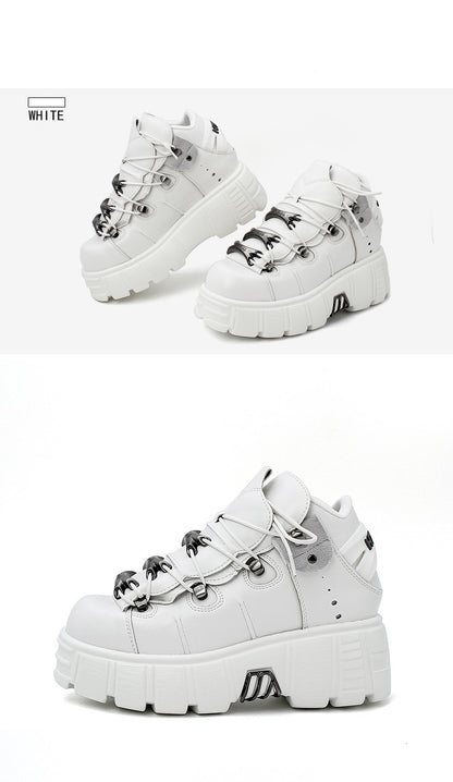2025 New Brand Punk Style Women Shoes Lace-up heel height 6CM Platform Shoes Woman Rock Boots Metal Decor Woman Sneakers