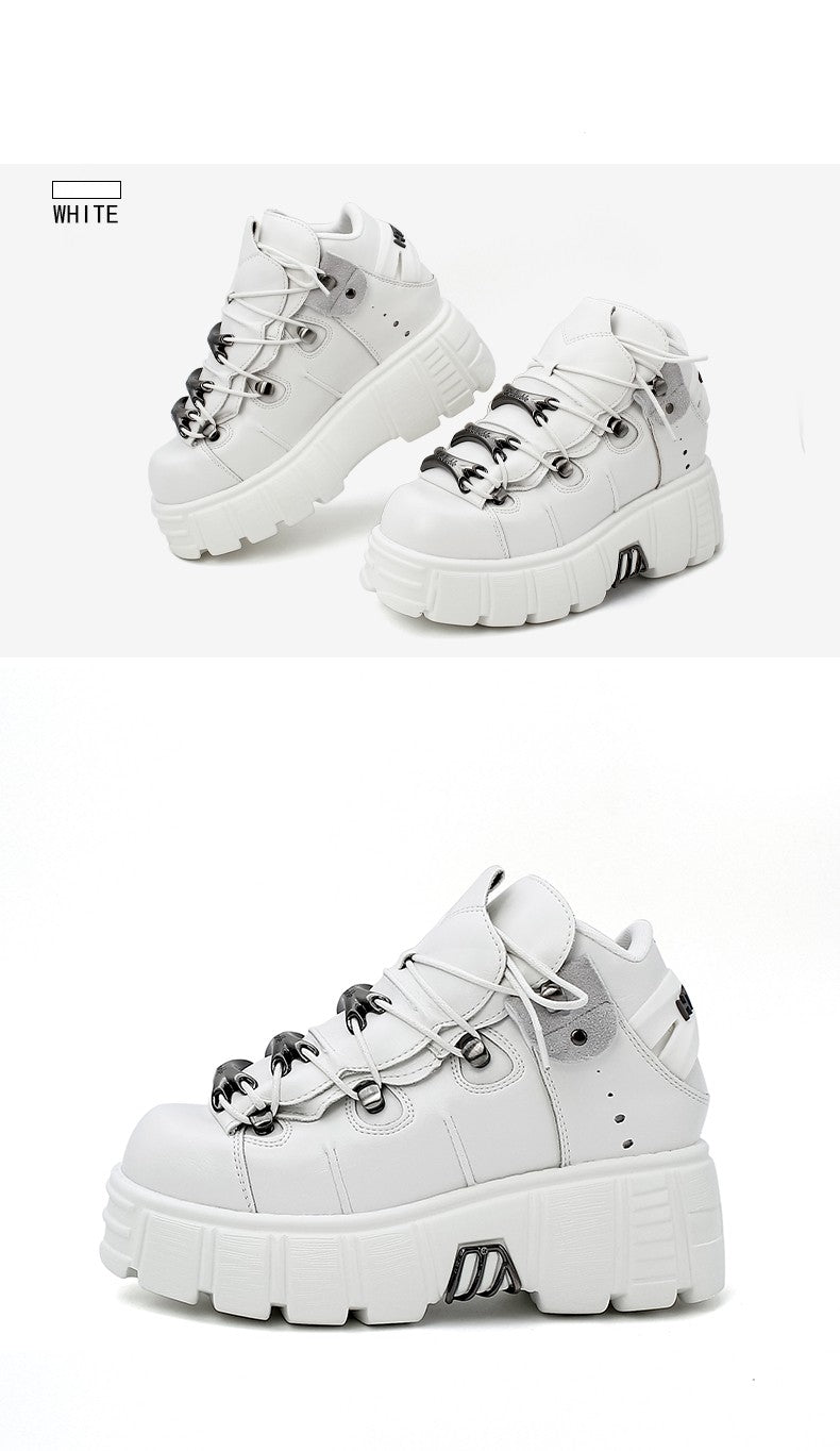 2025 New Brand Punk Style Women Shoes Lace-up heel height 6CM Platform Shoes Woman Rock Boots Metal Decor Woman Sneakers