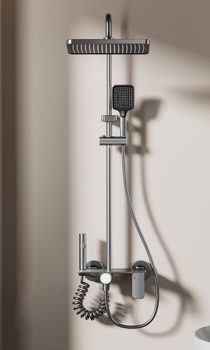 Household Aluminum Shower System Set Multifunction Rotary Knob Hot and Cold Water Pressurize Bathroom Gunmetal Gray Shower Set
