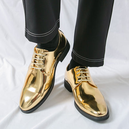 Golden Glossy Leather Shoes Man Formal Shoes Plus Size 38-50 Pointed Toe Men's Dress Shoes Comfortable Flat Party Shoes For Man