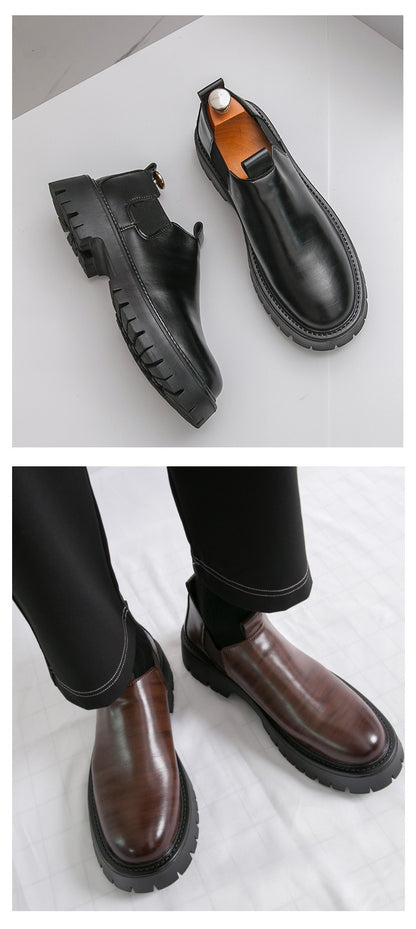 High Quality Thick Soled Leather Shoes Male Trend Men’s Dress Shoes Formal Leather Platform Loafers Shoes For Man